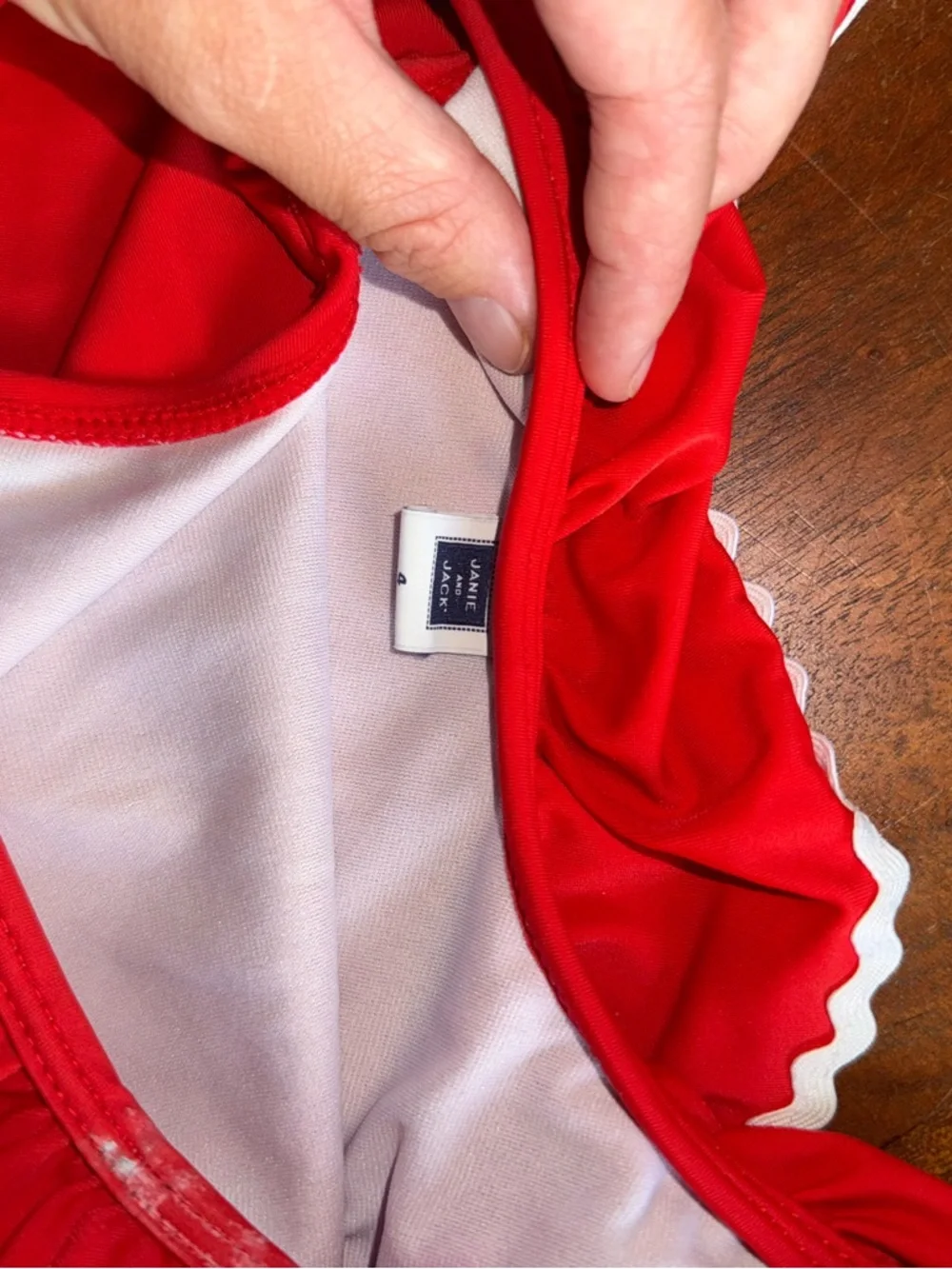 Janie and Jack Red One-Piece Swimsuit with White Rickrack Trim‎